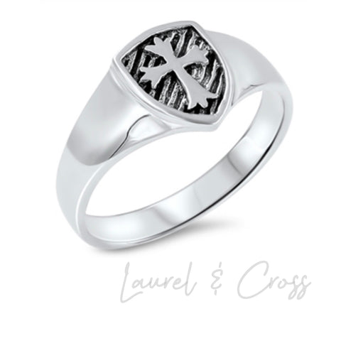 Boy’s .925 Sterling Silver Shield Cross Ring