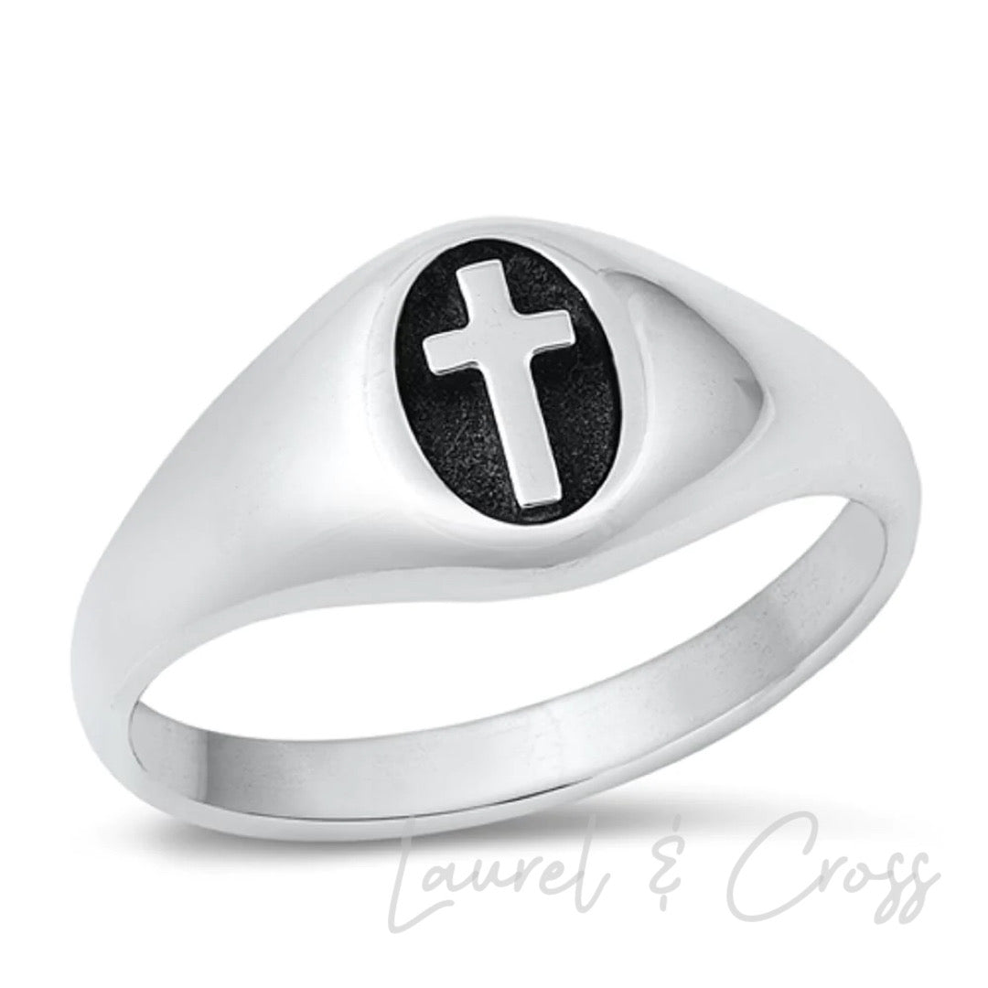 Boy’s Sterling Silver Signet Cross Ring