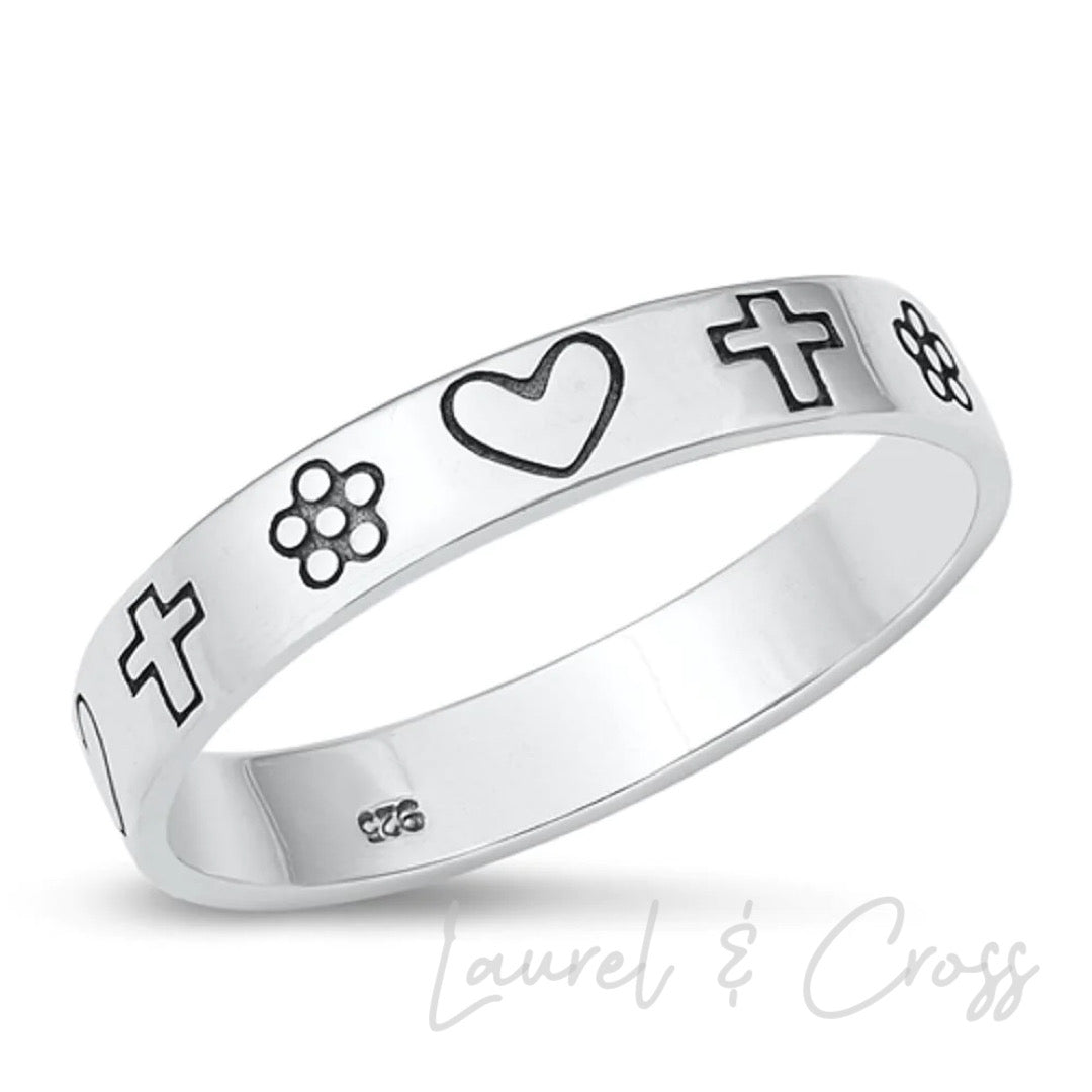 Little Girl’s Floral Faith and Love Sterling Silver Ring