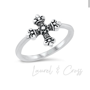 Girl’s .925 Sterling Silver Ornate Cross Ring