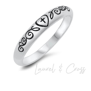 Girl’s .925 Sterling Silver Scroll Heart Cross Ring