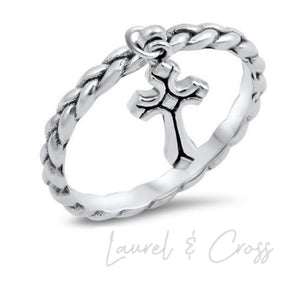 Girl’s .925 Sterling Silver Braided Cross Charm Ring