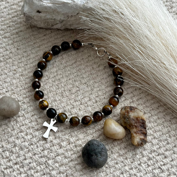 Boys Tiger’s Eye Cross Bracelet