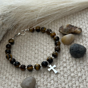 Boys Tiger’s Eye Cross Bracelet