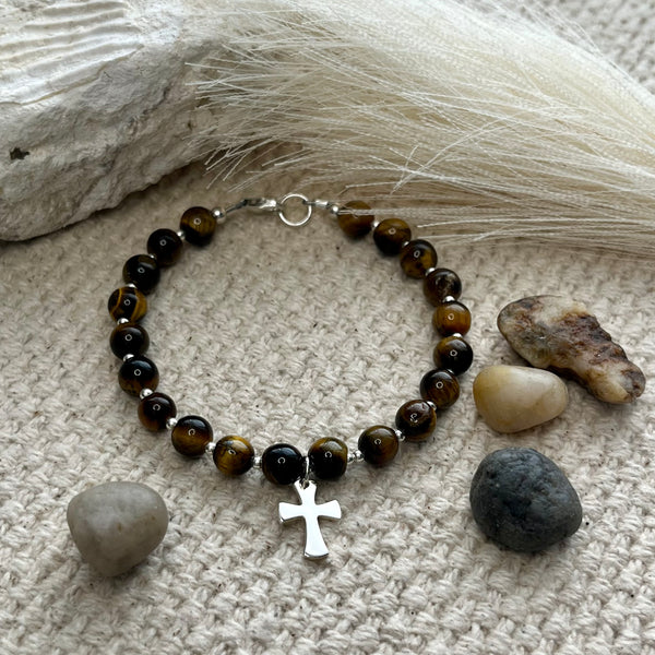 Boys Tiger’s Eye Cross Bracelet