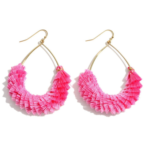 Pink Fluffy Fringe Teardrop Earrings