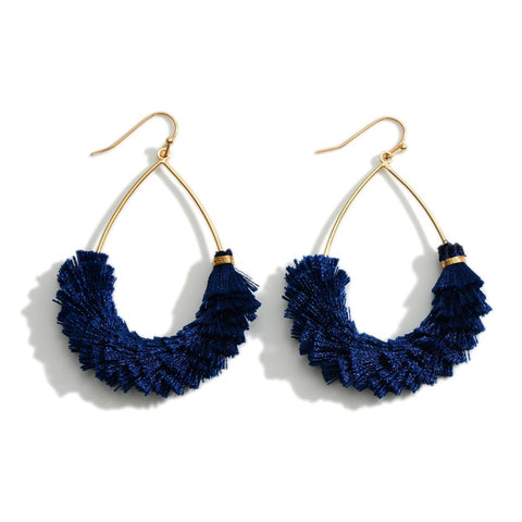 Navy Fluffy Fringe Teardrop Earrings