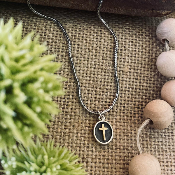 Boys Minimalist Sterling Silver Oval Cross Necklace